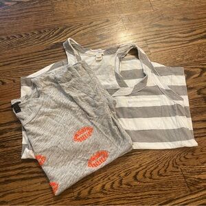 2 J. Crew Tops Gray and White Striped Tank Top and Gray Shirt with Design